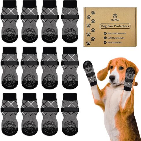 Dog Socks 12 Pack to Prevent Licking Paws, Anti Slip Dog Booties and Paw Protectors for Hardwood Floors Hot Pavement, Suitable for Small Medium Large Senior Dogs - Size Large in Saudi Arabia