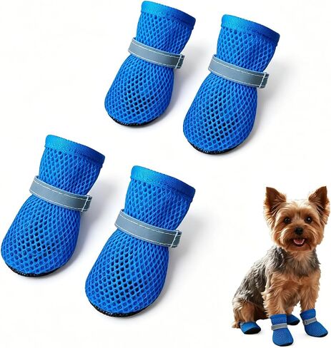 Summer Breathable Dog Shoes for Small Dogs, Mesh Dog Boots, Adjustable Reflective Non Slip Paw Protectors Booties for Puppy and Cats Blue in Saudi Arabia