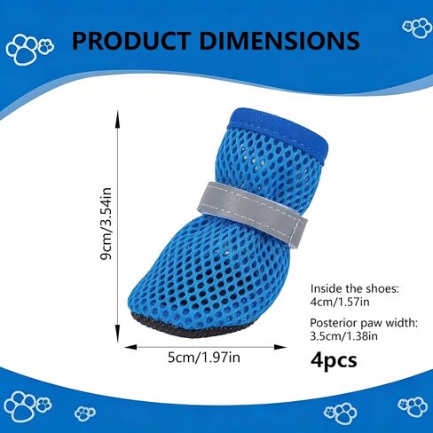 Summer Breathable Dog Shoes for Small Dogs, Mesh Dog Boots, Adjustable Reflective Non Slip Paw Protectors Booties for Puppy and Cats Blue in Saudi Arabia