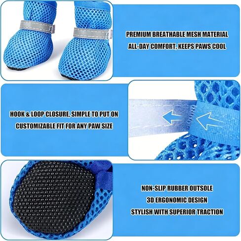 Summer Breathable Dog Shoes for Small Dogs, Mesh Dog Boots, Adjustable Reflective Non Slip Paw Protectors Booties for Puppy and Cats Blue in Saudi Arabia