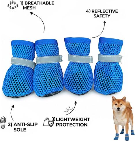 Summer Breathable Dog Shoes for Small Dogs, Mesh Dog Boots, Adjustable Reflective Non Slip Paw Protectors Booties for Puppy and Cats Blue in Saudi Arabia