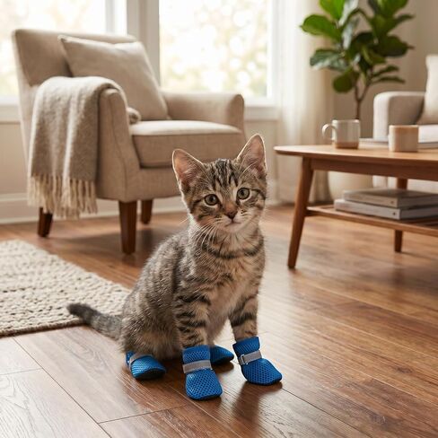 Summer Breathable Dog Shoes for Small Dogs, Mesh Dog Boots, Adjustable Reflective Non Slip Paw Protectors Booties for Puppy and Cats Blue in Saudi Arabia