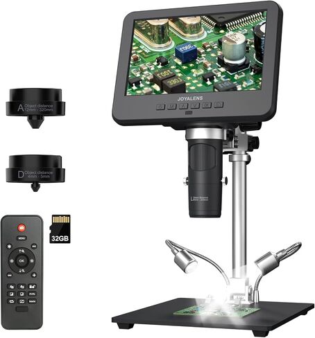 JL246MS 3 Lens 7'' LCD HDMI Digital Microscope 2000X, Soldering Microscope with Pro Metal Stand, 2160P Video, 24MP Coin Magnifier Full View Coins, Biological Slides, PC Output, 32G Card in Kuwait