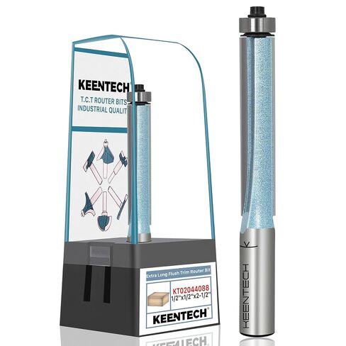رؤوس توجيه طويلة جدًا من KEENTECH مع ساق 1/2 بوصة، وقطر قطع 1/2 بوصة، وعمق القطع 2-1/2 بوصة، وقطعة تشذيب مائلة من درجة كربيد C4 للمبتدئين والخبراء في الأعمال الخشبية، أزرق (KT02044088) in Kuwait