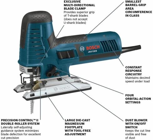 BOSCH 7.2 Amp Barrel-Grip Jig Saw Kit JS572EBK with BOSCH T10RC 10-Piece T-Shank Jig Saw Blade Set Optimized for Extra-Clean Wood Cutting set in Kuwait