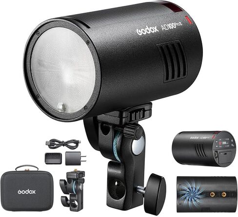 Godox AD300 Pro II AD300Pro II 300Ws ضوء فلاش للتصوير الفوتوغرافي في الهواء الطلق | 0.01-1.5 ثانية وقت إعادة التدوير، 2.4G TTL 1/8000 HSS، مخرج 1/512-1/1، مصباح تشكيل ثنائي اللون 12 وات، شاشة ملونة، 350 قوة كاملة in Kuwait