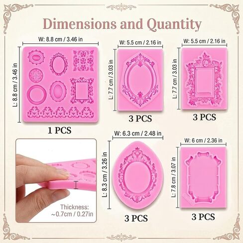 13 Pcs Vintage Picture Frame Molds, Baroque Frame Chocolate Molds for Candy Cake Decorating Cupcake Topper Polymer Clay Craft in Saudi Arabia
