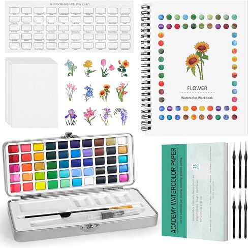50 Colors Watercolor Workbook for Beginners with Paint & Paper in Kuwait
