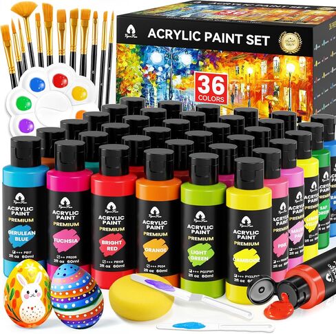 40 Pcs Acrylic Paint Set, 24 Colors 2oz/60ml with Brushes, Knives & Palette in Saudi Arabia