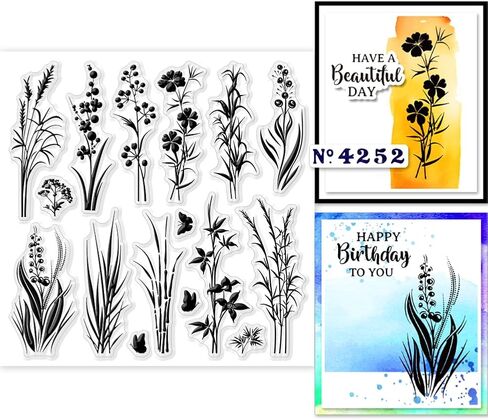 GLOBLELAND Flowers Grass Reeds Clear Stamps for DIY Scrapbooking Wildflowers Silicone Stamp Seals 5.9x5.9inch Transparent Stamps for Cards Making Journal Decoration in Kuwait