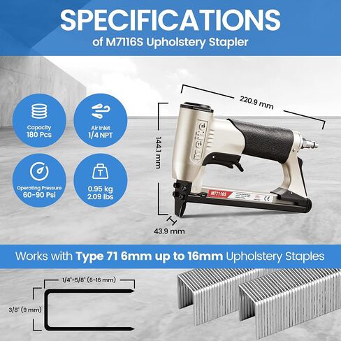 meite MT7116S Pneumatic Upholstery Stapler 22 Gauge 71 Series 3/8" Crown Industrial Fine Wire Stapler with Safety in Saudi Arabia