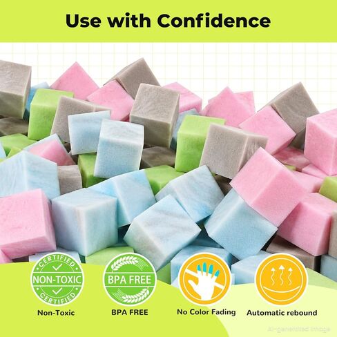 TRENDBOX Foam Cube, 100 PCS of 3.15 x 3.15 x 3.15 Inch Soft Blocks, Gymnastics, Rock Climbing, Trampoline and Other Sports Cushion Pads, Indoor Park Foam Pit Filler - Four Colors Irregular Blending in Kuwait