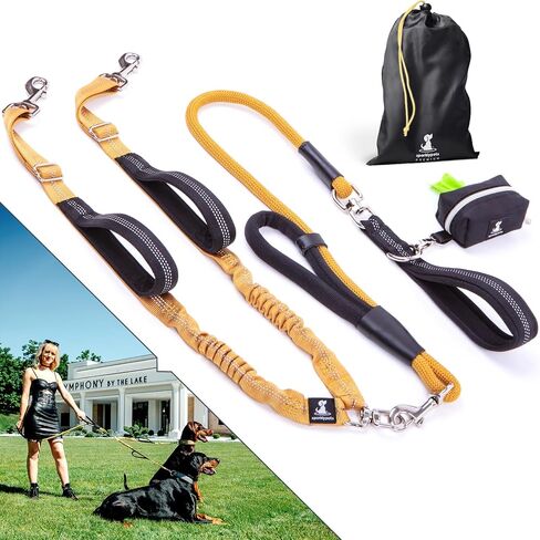 SparklyPets Double Dog Leash for 2 Dogs – Rope Bungee Dual Leash for Medium and Large Breeds with Padded Handles & Tangle Free (Teal, Medium/Large) in Kuwait