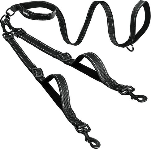 Uppetly Double Dog Leash for 2 Dogs, No Tangle Dual Leashes for Walking with Adjustable Length, Reflective Stitching and 4 Comfortable Padded Handles (Large, Black) in Kuwait