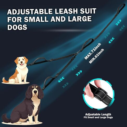 Uppetly Double Dog Leash for 2 Dogs, No Tangle Dual Leashes for Walking with Adjustable Length, Reflective Stitching and 4 Comfortable Padded Handles (Large, Black) in Kuwait
