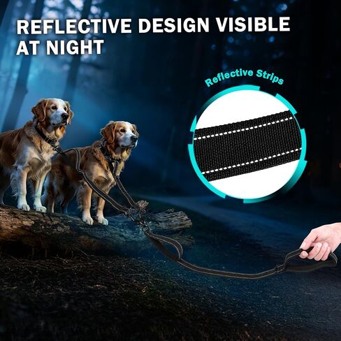Uppetly Double Dog Leash for 2 Dogs, No Tangle Dual Leashes for Walking with Adjustable Length, Reflective Stitching and 4 Comfortable Padded Handles (Large, Black) in Kuwait