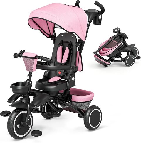 Kinder King 8 in 1 Toddler Tricycle with Push Handle, Folding Kids Trike in Saudi Arabia