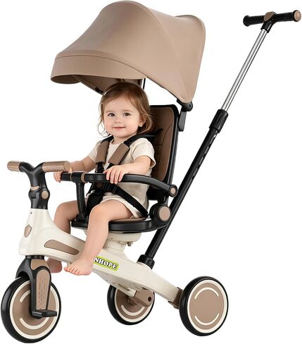 Kids Tricycle, 6 in 1 Baby's Toddler Trike with Adjustable Handle(Coffee) in Kuwait