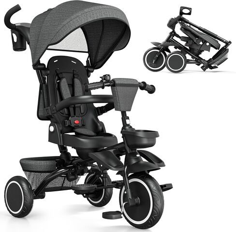 TODEFULL Toddler Tricycle with Push Handle,Folding Trike All-Terrain Wheels in Kuwait