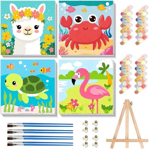 Gemozaic 4 Pack Paint by Numbers Kit for Kids Age 4-12 with Frame and Easel in Kuwait