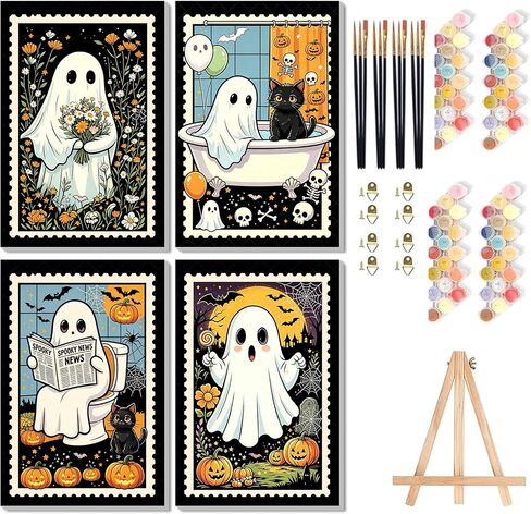 4 Pack Halloween Paint by Numbers Kit for Kids with Frame Easel 8x12 inch in Kuwait