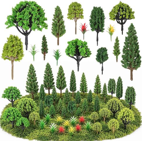 60 Pcs Mixed Model Trees with 1.05 oz Moss 4.4-1.6 Inch Diorama Trees in Saudi Arabia
