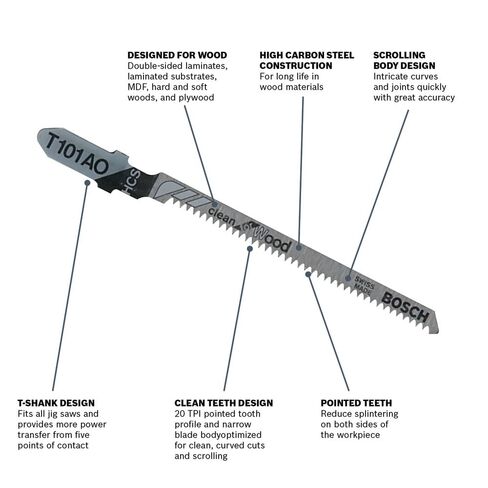 BOSCH T101AO3 3-Piece 3-1/4 In. 20 TPI Clean for Wood T-Shank Jig Saw Blades in Kuwait