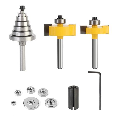 Rabbet Router Bit 1/2 Inch with 6 Bearings,Interchangeable and Adjustable Bearing (Multiple Depths 1/8", 1/4", 5/16", 3/8", 7/16", 1/2") Carbide Tipped Rabbeting Router Bit Set for in Kuwait