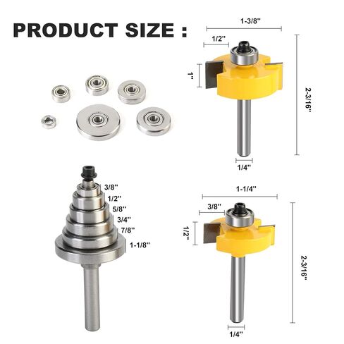 Rabbet Router Bit 1/2 Inch with 6 Bearings,Interchangeable and Adjustable Bearing (Multiple Depths 1/8", 1/4", 5/16", 3/8", 7/16", 1/2") Carbide Tipped Rabbeting Router Bit Set for in Kuwait