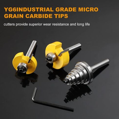 Rabbet Router Bit 1/2 Inch with 6 Bearings,Interchangeable and Adjustable Bearing (Multiple Depths 1/8", 1/4", 5/16", 3/8", 7/16", 1/2") Carbide Tipped Rabbeting Router Bit Set for in Kuwait