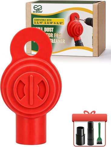 EZ SPARES Drill Dust Collector for Vacuum Cleaner,Drilling Holes without Dust Messes,Rubber will Adsorb on Any Wall,Fit Universal 32mm/35mm/38mm Vacuum Attachment,Light,Portable,Washable(Red) in Kuwait
