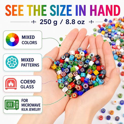 250g COE90 Millefiori Glass for Fusing Glass No-Hole Millefiori Glass Beads for DIY Crafts Fusible Glass for Microwave Kiln for Stained Glass Projects Jewelry Mosaic Making Supplies in Saudi Arabia