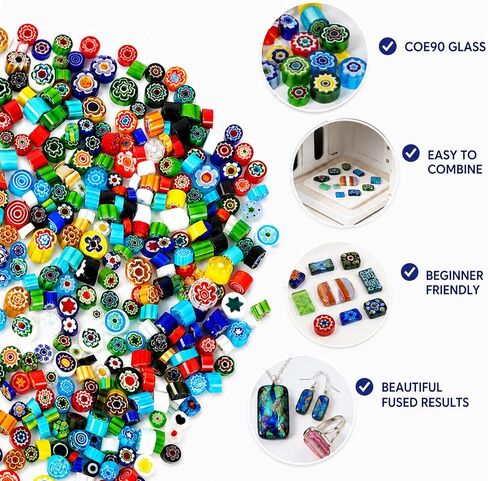 250g COE90 Millefiori Glass for Fusing Glass No-Hole Millefiori Glass Beads for DIY Crafts Fusible Glass for Microwave Kiln for Stained Glass Projects Jewelry Mosaic Making Supplies in Saudi Arabia