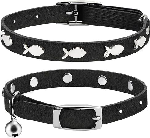 Joansan Leather Cat Collars, Elastic Strap Safety Collars Fish 2-Pack in Kuwait