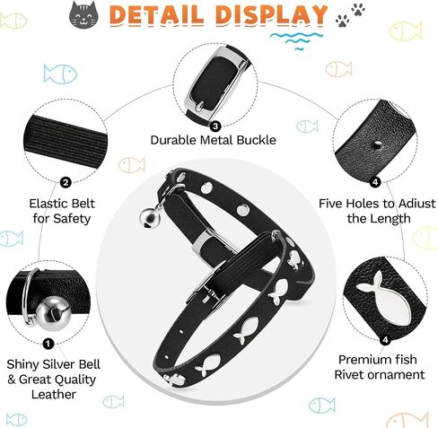 Joansan Leather Cat Collars, Elastic Strap Safety Collars Fish 2-Pack in Kuwait
