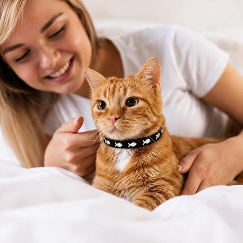Joansan Leather Cat Collars, Elastic Strap Safety Collars Fish 2-Pack in Kuwait