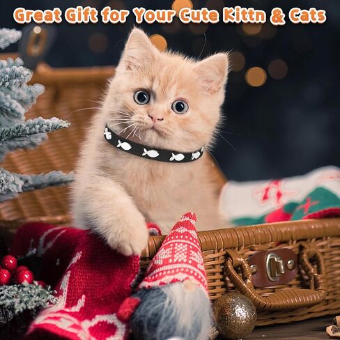 Joansan Leather Cat Collars, Elastic Strap Safety Collars Fish 2-Pack in Kuwait