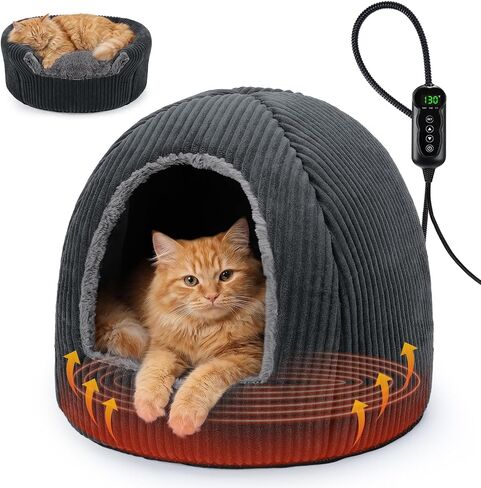2 in 1 Foldable Heated Cat Cave Beds for Indoor Cats and Dogs in Kuwait