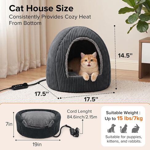 2 in 1 Foldable Heated Cat Cave Beds for Indoor Cats and Dogs in Kuwait