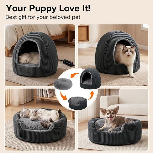 2 in 1 Foldable Heated Cat Cave Beds for Indoor Cats and Dogs in Kuwait
