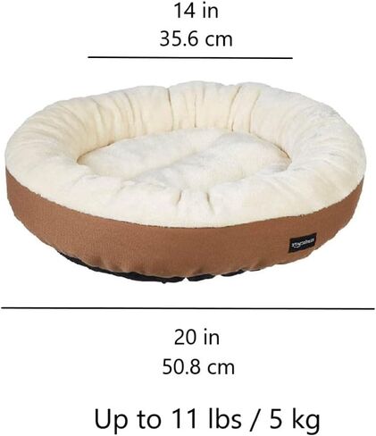 Amazon Basics Round Bolster Pet Bed for Dog or Cat with Flannel Top, 20.0" L x 20.0" W x 6.0" Th, Up to 11lbs, Brown and Ivory in Saudi Arabia