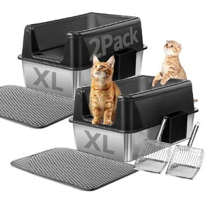 Marchul Enclosed Stainless Steel Cat Litter Box with Lid & Drawer Design for Indoor All Lifestyles Cats, Metal Covered Cat Litter Box, Baffles for Anti-Leakag, with Litter Scoop & Litter Mat in Kuwait