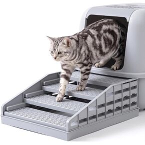 Litter Box Step Cat Ramp Litter Catcher for Cat Litter Boxes Height Adjustable Litter Mat for Small and Senior Cats Washable Water-Proof - Grey in Saudi Arabia