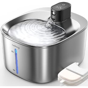 FEELNEEDY Wireless Cat Water Fountain Stainless Steel with Sensor, 4000mAh Battery Operated, 4L/135fl oz Pet Water Fountain for Cats Dogs, Ultra Quiet Cat Drinking Fountain with 2 Filters (YPD-C004S) in Kuwait