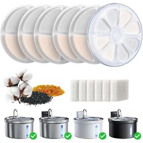 6 Pack Cat Water Fountain Filter & 6 Pack Pump Filter Sponges Replacement for [FN-W08L] and [FN-W06] - 6 Filters+1 ABS Shell+6 Sponges in Kuwait
