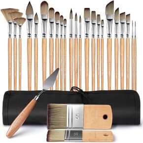 Fuumuui 26pcs Professional Paint Brush Set - High-Grade Series Synthetic Nylon Paint Brushes for Landscape, Acrylic, Oil, Watercolor, Gouache - Multi-Functional Universal Free Style for Art Supplies in Kuwait