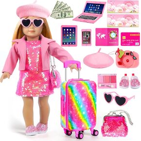 American 18 Inch Doll Suitcase Accessories Clothes Outfit with Makeup Set in Saudi Arabia