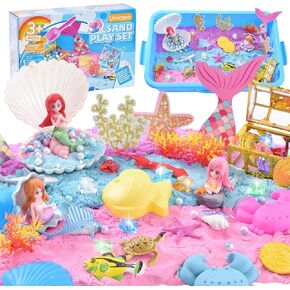 Volmop Unicorn Sensory Bin for Girl, 148pcs Play Sand Art Kit with Sandbox, 3.3lb Color Sand,Unicorn Tactile Sensory Toy for Girl Toddler Ages 3-8 in Kuwait