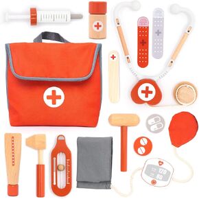 UMU® Wooden Mini Doctor Kit for Kids – 14 pcs Medical Playset for Toddlers with Stethoscope, Syringe, Doctor Bag, Blood Pressure Cuff & More – Pretend Play Set for Boys and Girls Ages 3 4 5 6 in Kuwait