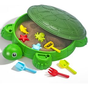 VROGTIK Turtle Sandbox with Lid & Beach Toys Set, 38" Kids Sandbox for Toddlers 3-8, Indoor Outdoor Sensory Play Sand Box with Cover, Summer Gift for Ages 3-8 in Kuwait